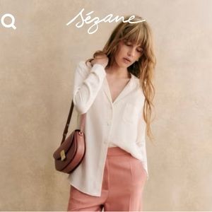 Sezane Florence 100% Silk Blouse Ecru Size 34